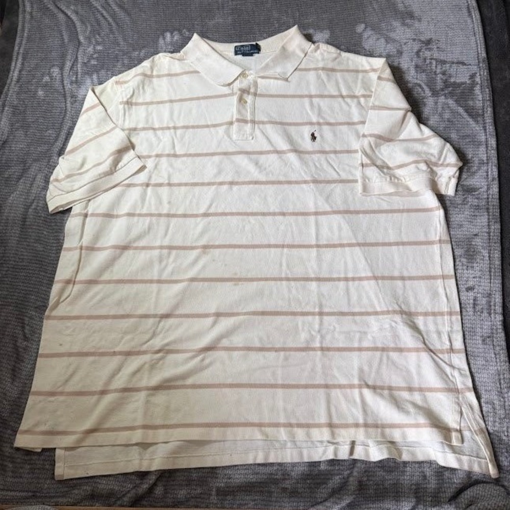 Polo Ralph Lauren Mens 4XLT Tall Polo Shirt Cream Tan Striped Short Sleeve Pony
